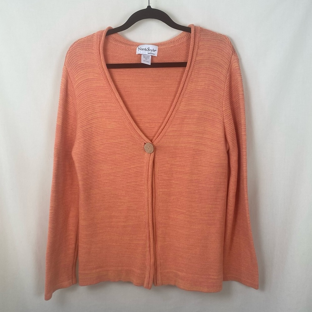 North Style Light Pink Salmon Cardigan Wooden Button 100% Cotton Cottage core